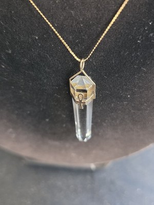 14k Yellow Gold Bail Necklace Rock Crystal Prism Pendant Symbol Of Life Anhk 