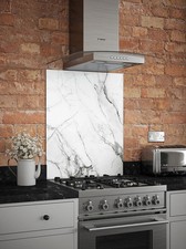 Self Adhesive Glass Splashback Carrara Marble Kitchen Cooker Hob Oven Back Panel