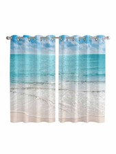 Tropical Curtains, Exotic Beach with Vivid Sky Ocean Island Scenery Window Cu...