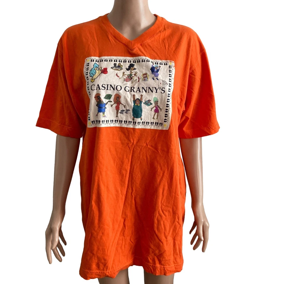 老式 80 年代 Milo 赌场奶奶 T 恤 xxl 橙色图形拉斯维加斯 复古 — 第 3/4 张图片