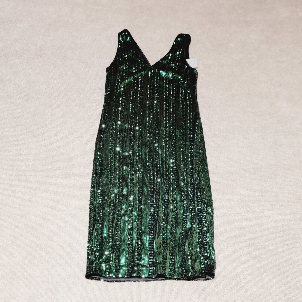 Maggy London Sequin Stripe Midi Cocktail Sleeveless Dress Forest Green Sz 8  | eBay