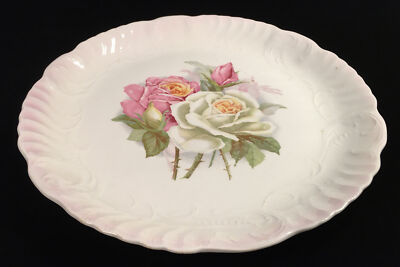 Beautiful Antique Semi-Porcelain 12  Platter, Pink and White Rose Pattern