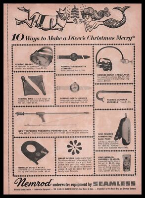 1961 Nemrod Diving Equipment Christmas Gifts Santa Claus Mermaid Print Ad