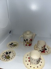 Vintage Partial DISNEY Mini Plastic Play Tea Set Cups Plate Mickey Minnie