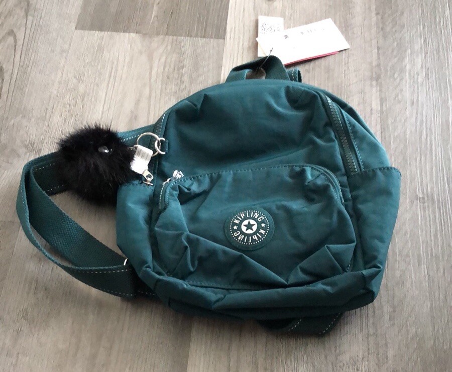 girls kipling backpack mini paradise green Kipling Zinna Graceful Green Nylon Mini Backpack + Monkey Pom Pom Keychain  NWT