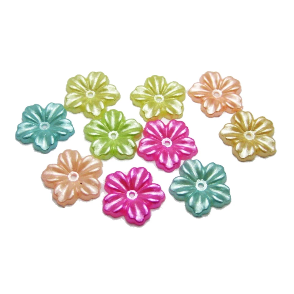200 Mixed Color Pearl flower 12mm FlatBack Center Hole Sew On Costume Craft - Image 2 of 4