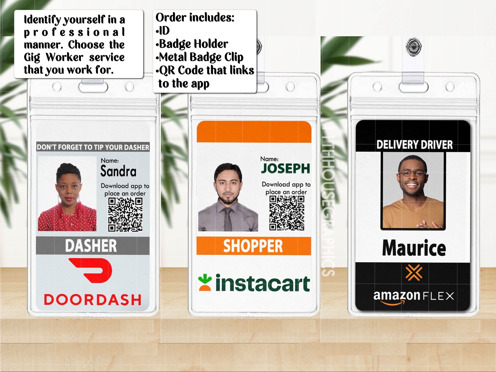 Gig Worker Custom ID Card Badges Doordash Grubhub Postmates Uber Amazon