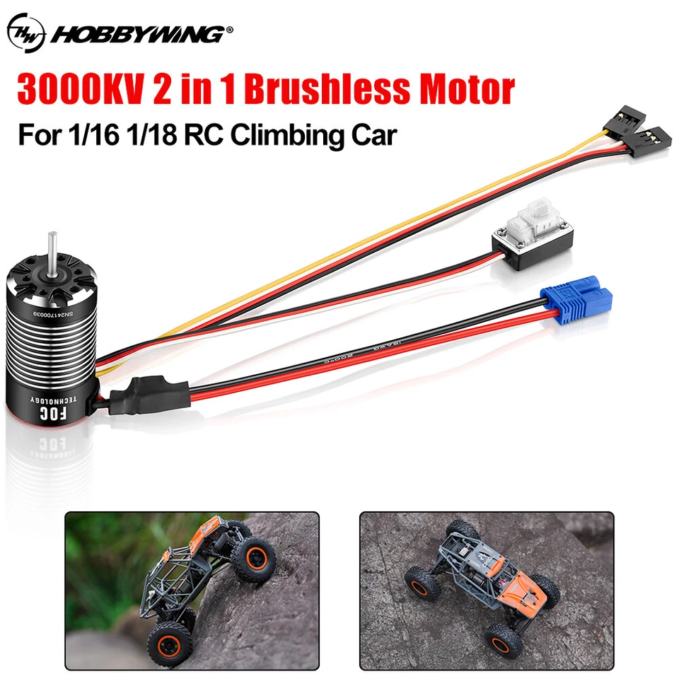HobbyWing QUICRUN Mini16 2in1 3000KV Brushless Motor For 1/16 1/18 Crawler Car - Image 2 of 4