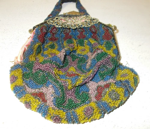 VINTAGE ANTIQUE BEADED PURSE VICTORIAN ART MICROGLASS RARE Bridgerton