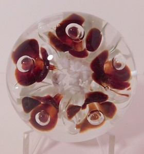 Large & LOVELY Signed JOE ST CLAIR Dark Red LILY Flowers Art Glass Paperweight
