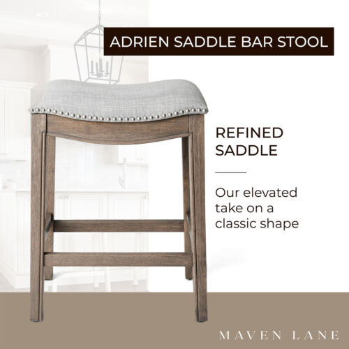 Maven Lane Adrien Backless Saddle Kitchen Counter Stool, Reclaimed Oak - Picture 3 of 6