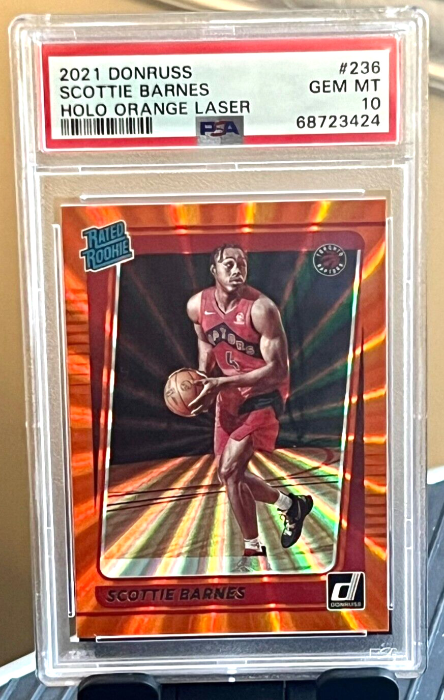 2021-22 Donruss Basketball Rated RC HOLO ORANGE LASER Scottie Barnes #236 PSA 10