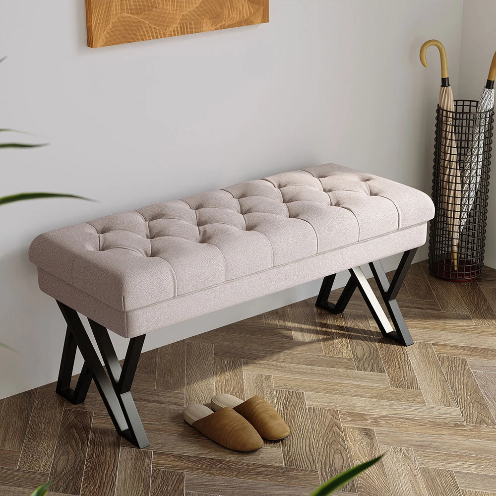Upholstered Dining Bench Bed End Hallway Window Seat Buttoned Pouffe Stool Bench