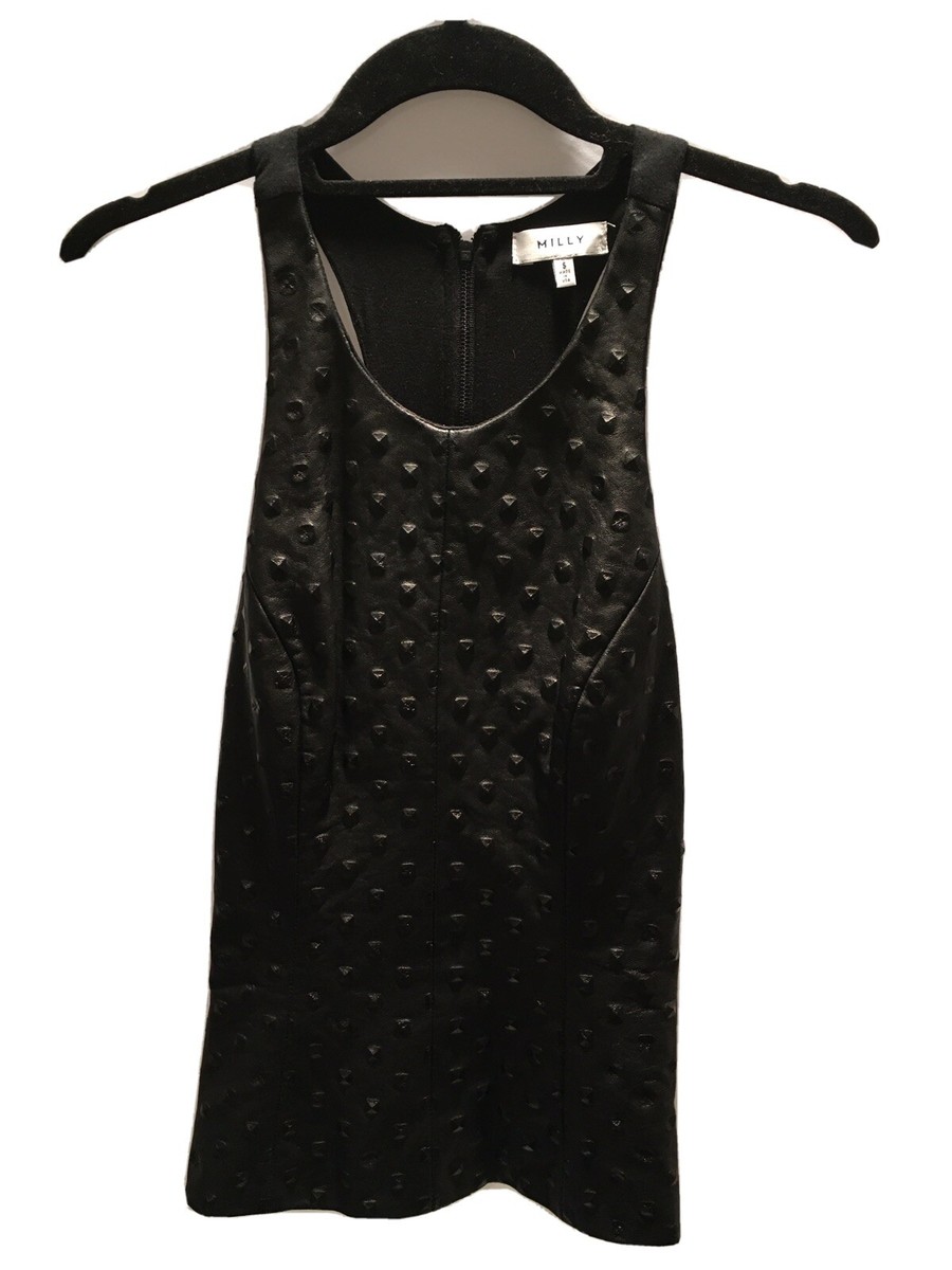 MILLY BLACK LAMBSKIN LEATHER MINI DRESS WITH JEWELED STUDS TANK STYLE SIZE  SMALL | eBay