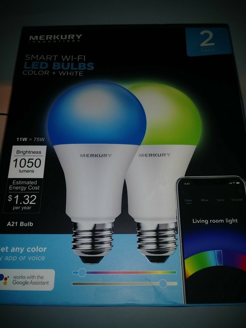Merkury Innovations Smart WIFI LED Light Bulbs 75W Color + White - 2