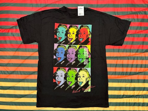 Neu mit Etikett Albert Einstein Warhol mehrfarbiges Hemd schwarz Herren M Nerd Physik Astronomie