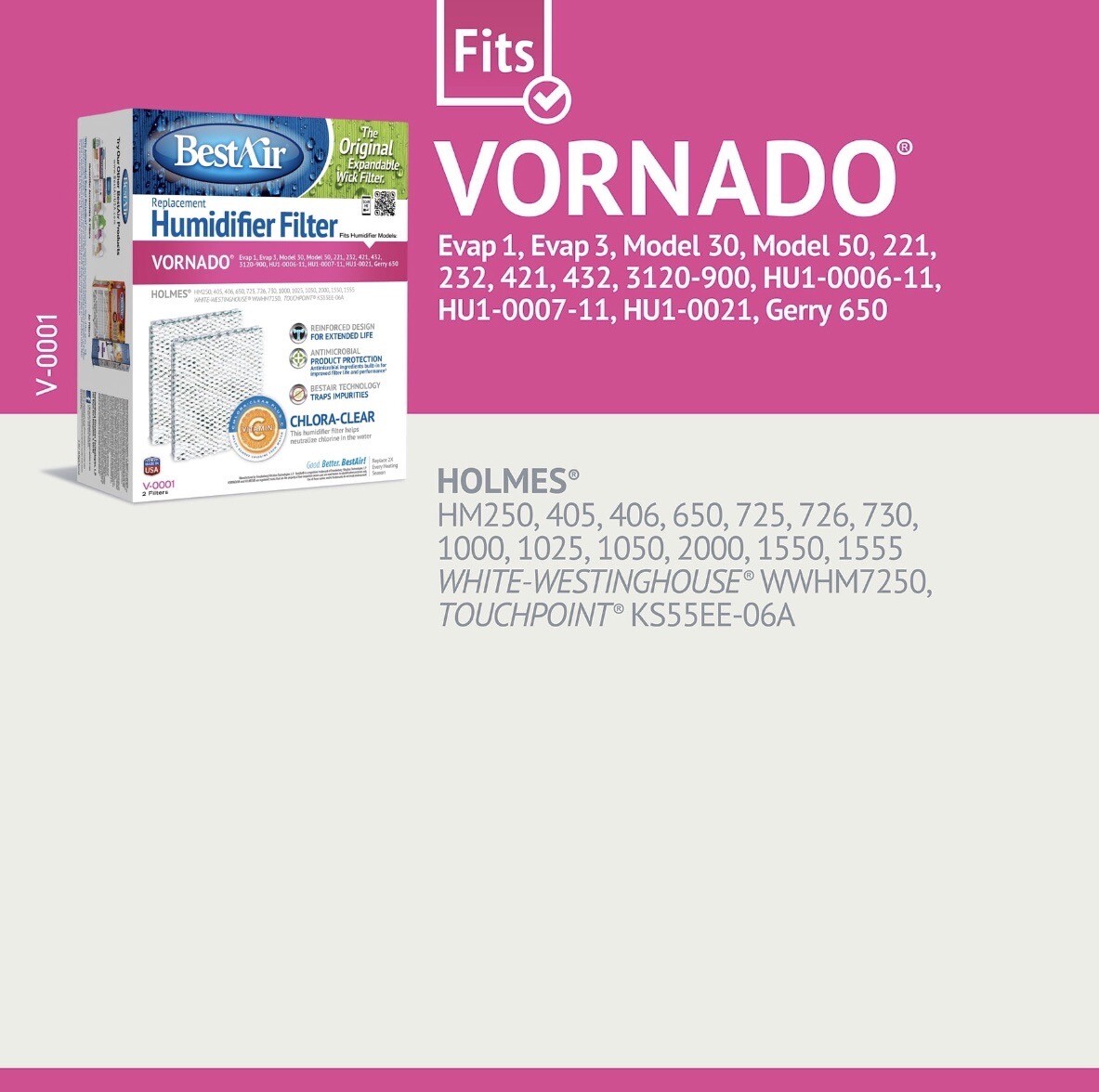 Lot Of 2 Best Air Replacement Humidifier Filters V-0001 Vornado Holmes ( 2 Pack)