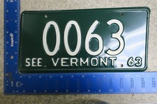 Vermont License Plate Tag Sample 1963 63 VT 0063