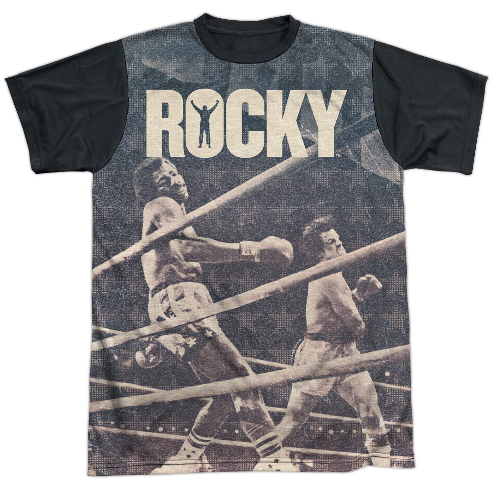 Rocky Battle Adult Halloween Costume Tee in Black Back Sizes S to 3XL