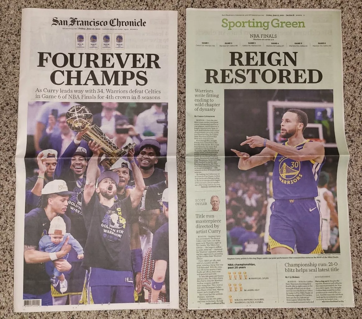 2 PACK BUNDLE- Warriors 2022 NBA FOUREVER CHAMPS Finals Game 6 - 6/17/ -  San Francisco Chronicle online store