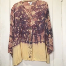 Citron Santa Monica Womens 3X Plus Multicolor Silk Print Tunic Top Tie Dye 