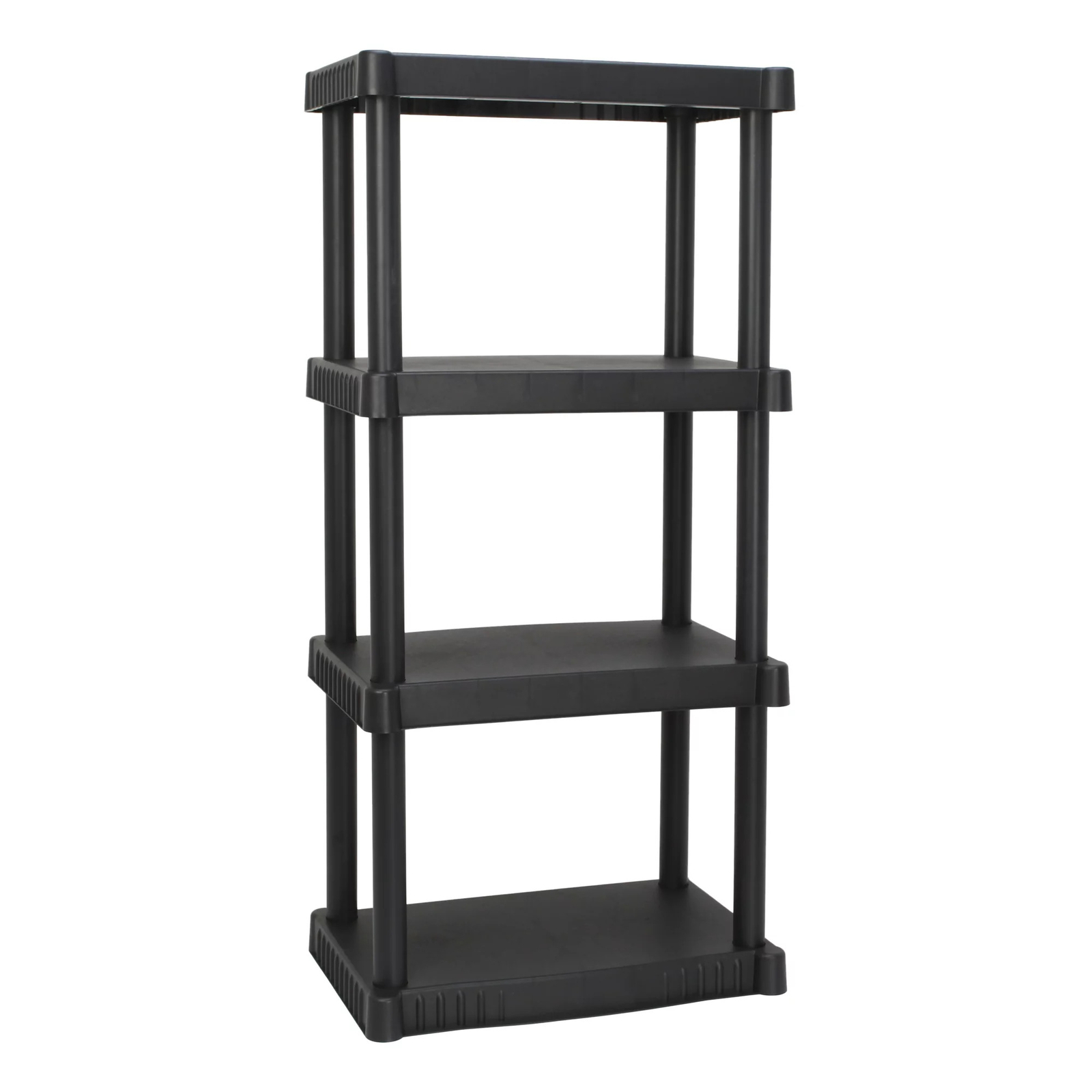 Black Plastic 4 Shelf Shelving Unit Garage Shelves Storage Rack,14"x21
