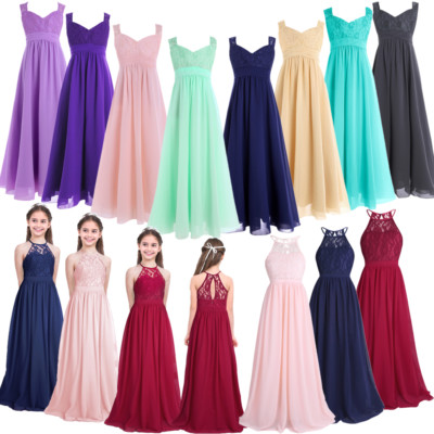 ebay junior bridesmaid dresses iEFiEL Girls Halter Lace Chiffon Flower Wedding Bridesmaid Dress Junior Ball Gown Formal Party Pageant Maxi Dress