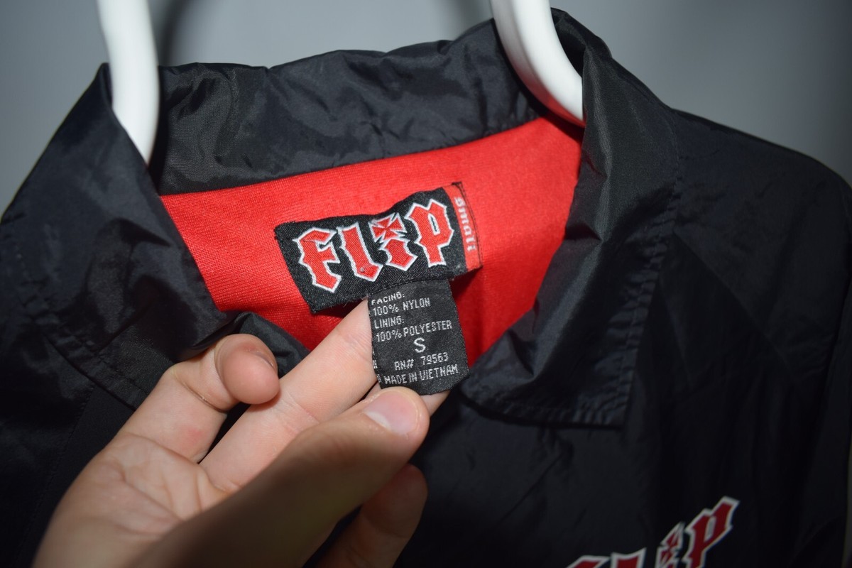 Vintage Flip Skateboards Streetwear Black Satin Coach Jacket Vintage Flip Skateboards Streetwear Black Satin Coach Jacket
