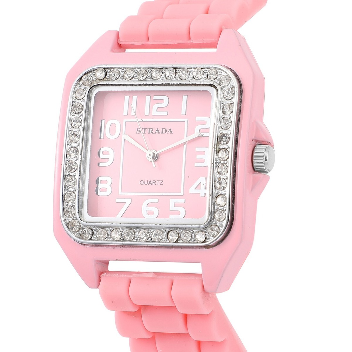 Ladies Watch Square PINK Dial & Pink Silicone Strap W 