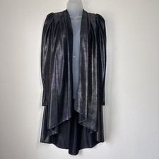 Vintage Gilberti Long Duster Jacket Black Rave Shimmer Disco Size M Cyber Goth