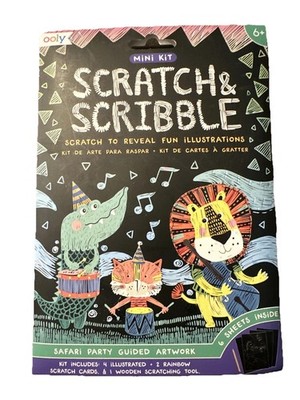 OOLY Mini Scratch & Scribble Art Kit: Safari Party Children's Guided Art Travel