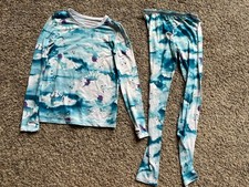 Cuddl Duds Girls 2 Piece Unicorn Star Warm Baselayer Set Blue White Size Medium