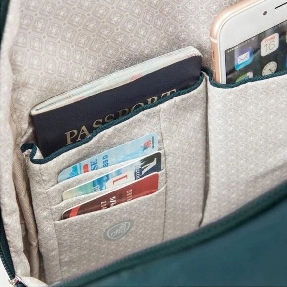 Travelon Anti-Theft Essentials Backpack Teal Peacock RFID Pockets LED Travel bag thumbnail 4