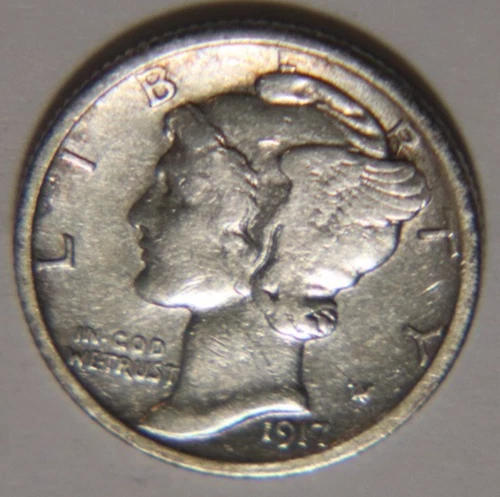 1917 P Mercury Dime 10C Cents Coin Silver. VF+!