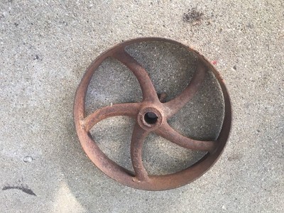 Antique Cast Iron Flat Belt Pulley RJ 260 X Industrial Steam Punk 11-1/4 In Dia