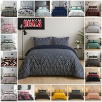 Duvet Cover Set With Pillowcase Reversible Quilt Bedding Single Double King Size