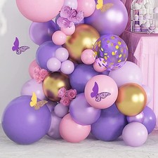 108PC Purple Balloon Butterfly Set And Inflator Fast Shipping
