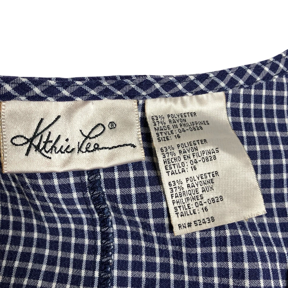 Vintage Kathie Lee Maxi Dress 16 Blue Gingham Plaid Button Cottagecore Prairie - Image 3 of 4