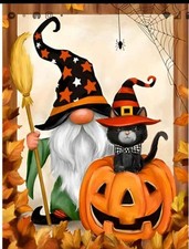 Halloween Gnome, Cat, Pumpkin Diamond Art Kit 30x40 Cm
