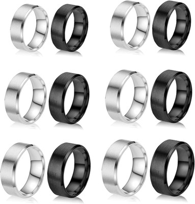 12PCS Stainless Steel Blank Core Ring 8Mm Plain Inlay Finger Rings round Solid M