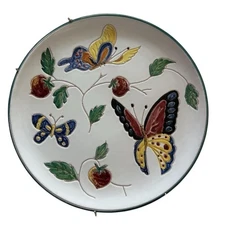 Decorative Plate Butterflies Vine Ceramic Vintage Collectible Hanging Italy