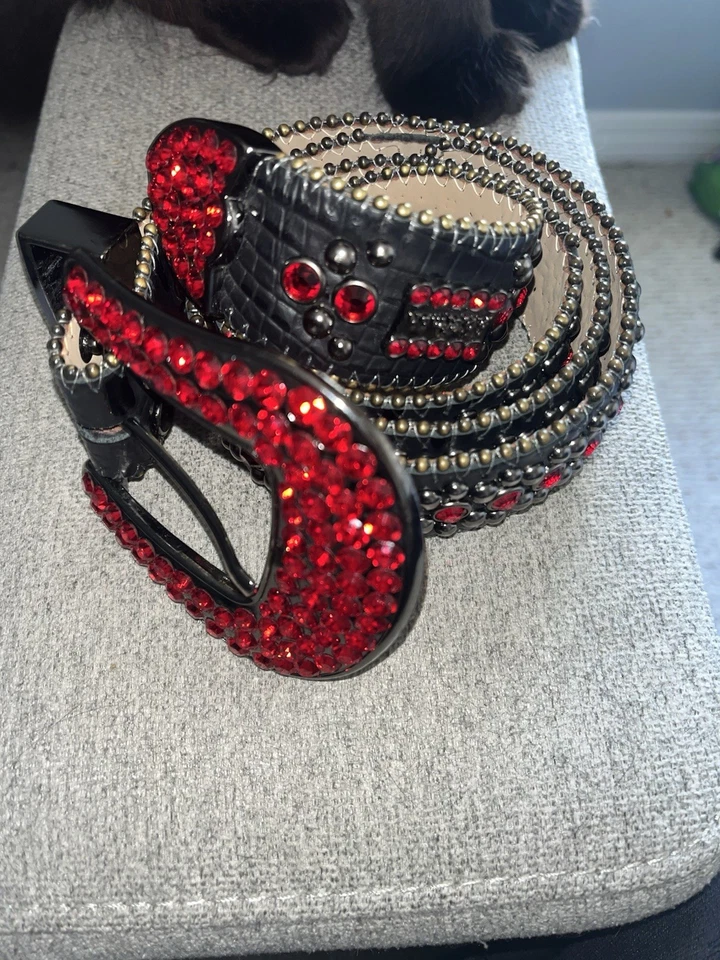 Cinturón BB Simon Kish Rojo Luz Siam Cristal Negro Rap Hip Hop 36 seminuevo Foto 2 de 4