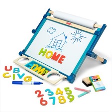 Double Sided Wooden Tabletop Art Easel with Chalkboard and Dry Erase Board