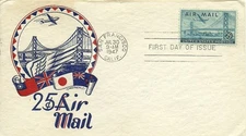 FDC C36 - 25¢ S.F.-Oakland Bay Bridge - 7/30/1947 - San Francisco, CA - Staehle