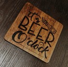 Engraved Wood Coaster Set 4pc Square Brown/Black Beer Humor Text — photo 2