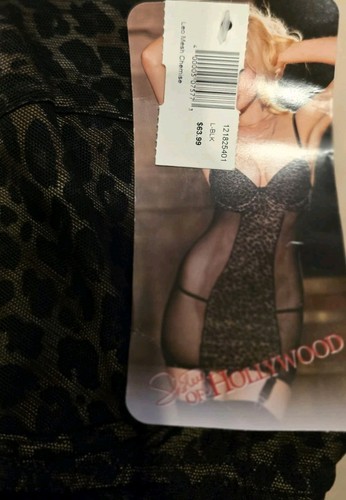 Shirley of Hollywood Leopard Print Mesh Chemise with Garters Large NWT