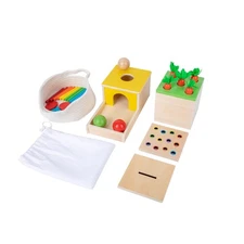4 in 1 Wooden Play Kit Baby Toys,Object Permanence Box,Matchstick Color Drop ...