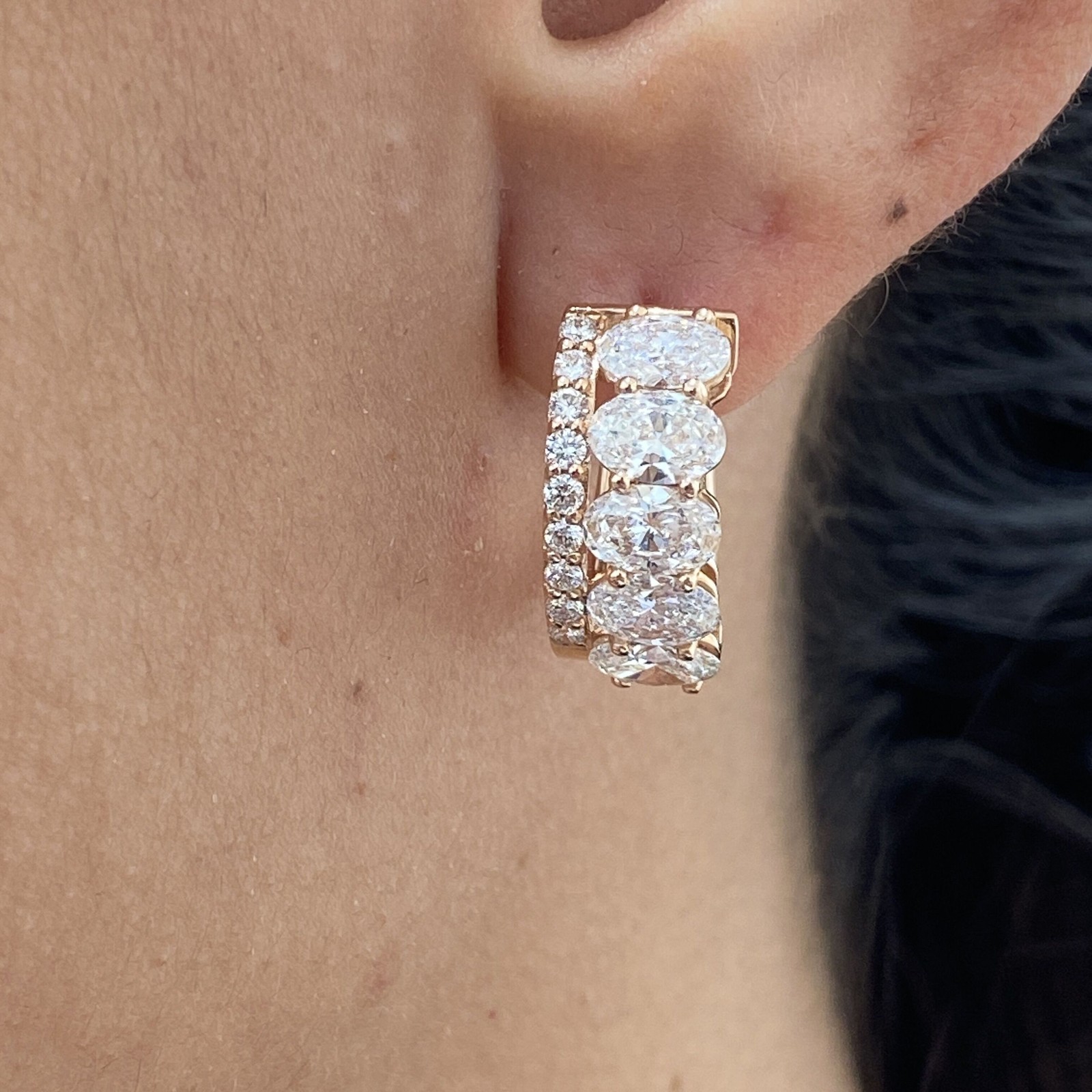 14K Rose Gold Hoop Earrings 3.6ct Oval Labcreated Diamond F/VS Gift for Women