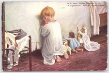 Vintage Russian M. Sigsbec-Ker Doll Prayer Postcard Early 1900s