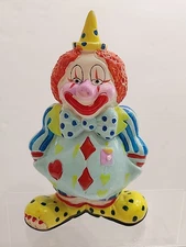Vintage Small World Import Plastic Clown Bank BRIGHT COLORS Backstamp Sticker